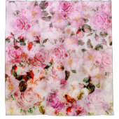 Chic  Blush Roze Waterverf Rozen Floral Douchegordijn (Voorkant)