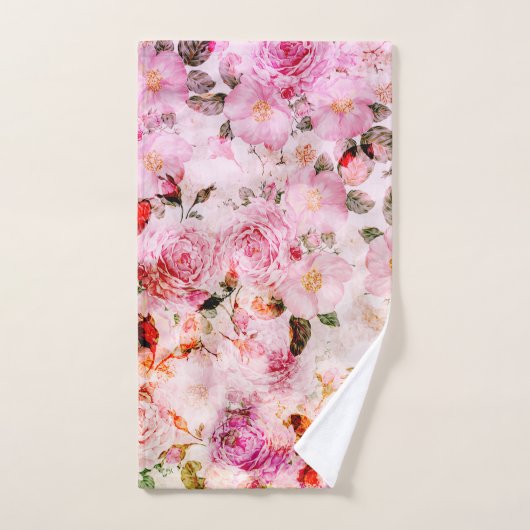 Chic  Blush Roze Waterverf Rozen Floral Handdoek (Handdoek)
