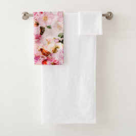 Chic  Blush Roze Waterverf Rozen Floral Handdoek