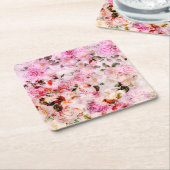 Chic  Blush Roze Waterverf Rozen Floral Kartonnen Onderzetters (Schuin)