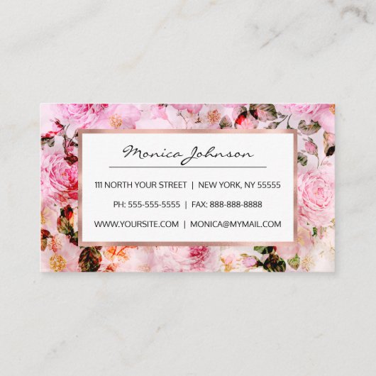 Chic  Blush Roze Waterverf Rozen Floral Kortingskaartje (Achterkant)