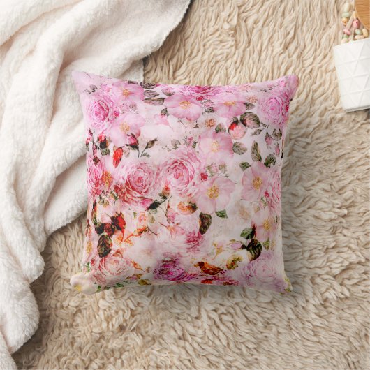 Chic  Blush Roze Waterverf Rozen Floral Kussen (Deken)