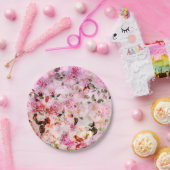 Chic Blush Roze Waterverf Rozen Floral Papieren Bordje (Feest)