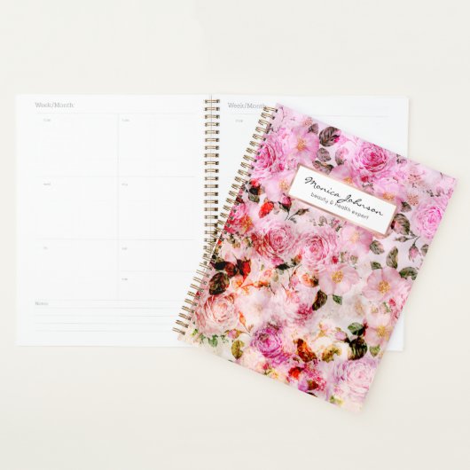 Chic  Blush Roze Waterverf Rozen Floral Planner (Display)