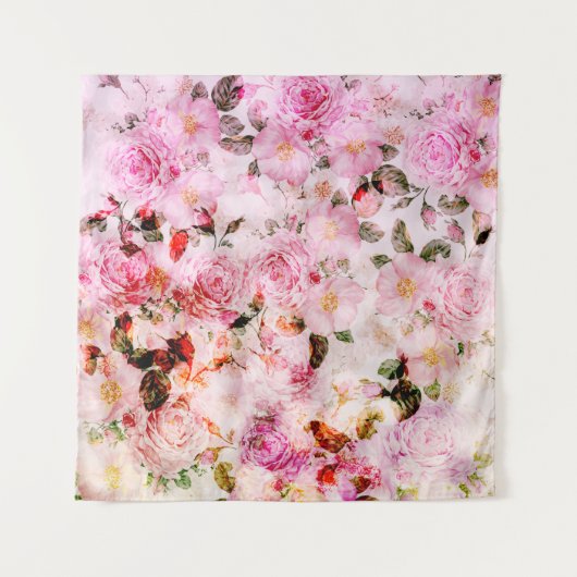Chic Blush Roze Waterverf Rozen Floral Wandkleed (Voorkant)