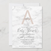 Chic Blush Roze Wit Marmer Monogram Baby shower Kaart (Achterkant)