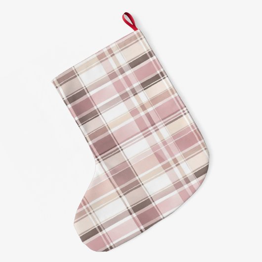 Chic Blush Roze Witte Crème Geplaagd Kerstmis Grote Kerstsok (Achterkant (Hangend))