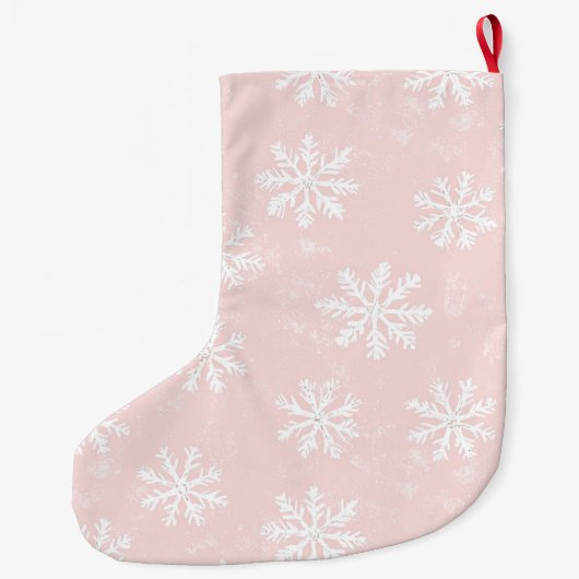 Chic Blush Roze Witte Kerst Sneeuwvlokken Grote Kerstsok (Achterkant)