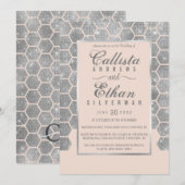 Chic Blush Roze Zilveren Glitter Hexagon Geo Weddi Kaart (Voorkant / Achterkant)