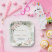 Chic blush rozen gouden lijst eucalyptus bruiloft papieren bordje (Feest)