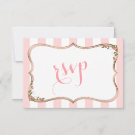 Chic Blush Stripes Goud Bloemen Huwelijk RSVP