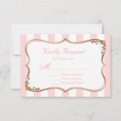 Chic Blush Stripes Goud Bloemen Huwelijk RSVP (Achterkant)