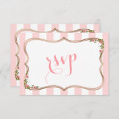 Chic Blush Stripes Goud Bloemen Huwelijk RSVP (Voorkant / Achterkant)