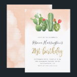 Chic Blush Waterverf & Cactus 21ste verjaardag Kaart<br><div class="desc">Vier uw 21e verjaardagsfeestje met deze chique zomeruitnodigingen. Perfect voor Mexicaanse of woestijn thema feesten. Met waterverf cactus vetplanten aan de bovenkant met een blush roze ombre achtergrond. "21st Birthday" wordt weergegeven in een faux gouden folie script. Eenvoudig aan te passen met uw partijgegevens in een eenvoudige typografie. Omkeren naar...</div>