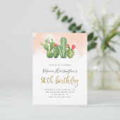 Chic Blush Waterverf & Cactus 50ste verjaardag Uitnodiging Briefkaart (Staand voorkant)