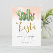 Chic Blush Waterverf & Cactus Fiesta Baby shower Kaart (Staand voorkant)