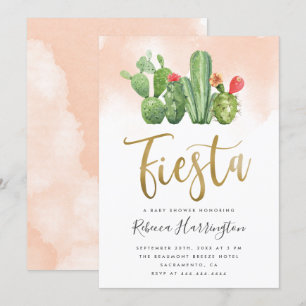 Chic Blush Waterverf & Cactus Fiesta Baby shower Kaart