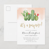 Chic Blush Waterverf & Cactus Surprise Party Uitnodiging Briefkaart (Voorkant / Achterkant)