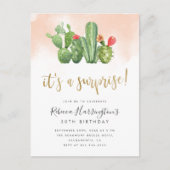 Chic Blush Waterverf & Cactus Surprise Party Uitnodiging Briefkaart (Voorkant)