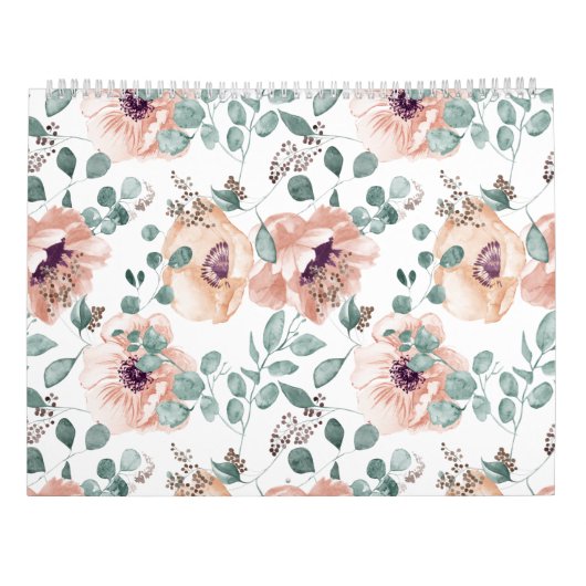 Chic Blush Waterverf Flowers Kalender (Achterkant)