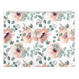 Chic Blush Waterverf Flowers Kalender