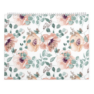 Chic Blush Waterverf Flowers Kalender
