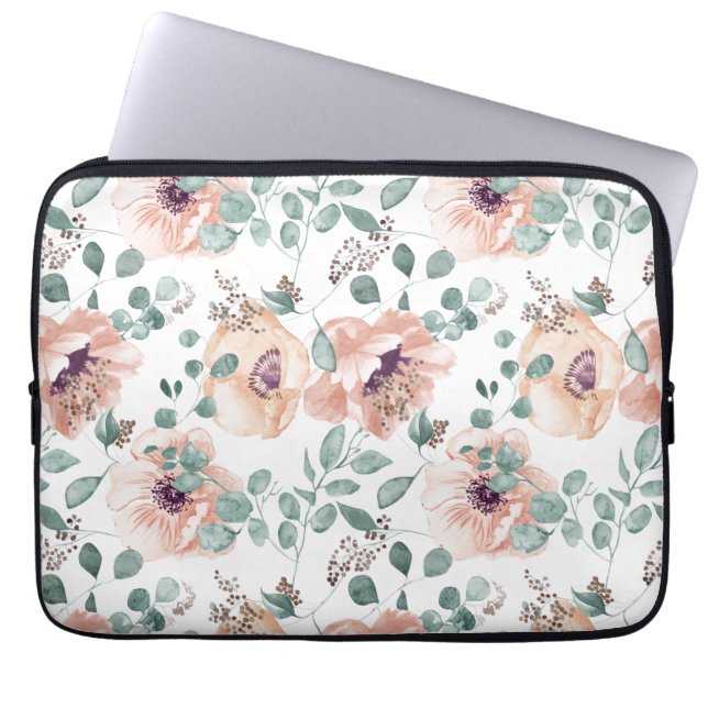 Chic Blush Waterverf Flowers Laptop Sleeve (Voorkant)
