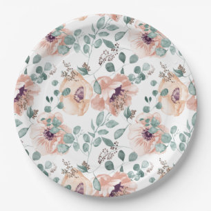Chic Blush Waterverf Flowers Paper Borden Papieren Bordje