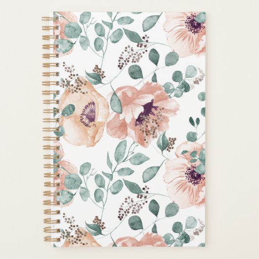 Chic Blush Waterverf Flowers Planner (Voorkant)