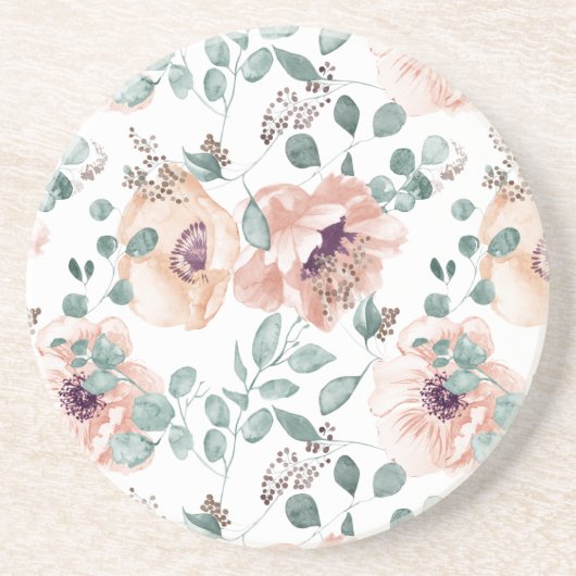 Chic Blush Waterverf Flowers Zandsteen Onderzetter (Voorkant)