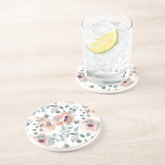 Chic Blush Waterverf Flowers Zandsteen Onderzetter (Zijkant)