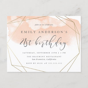 Chic Blush Waterverf Geometric 21st Birthday Uitnodiging Briefkaart