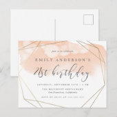 Chic Blush Waterverf geometrische 21ste verjaardag Uitnodiging Briefkaart (Voorkant / Achterkant)
