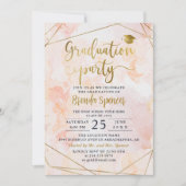Chic Blush Waterverf Gold Geometric Afstuderen Kaart (Voorkant)