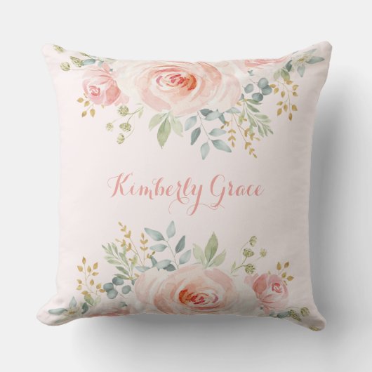 Chic Blush Waterverf Roos Boho Baby Girl Nursery Kussen (Voorkant)