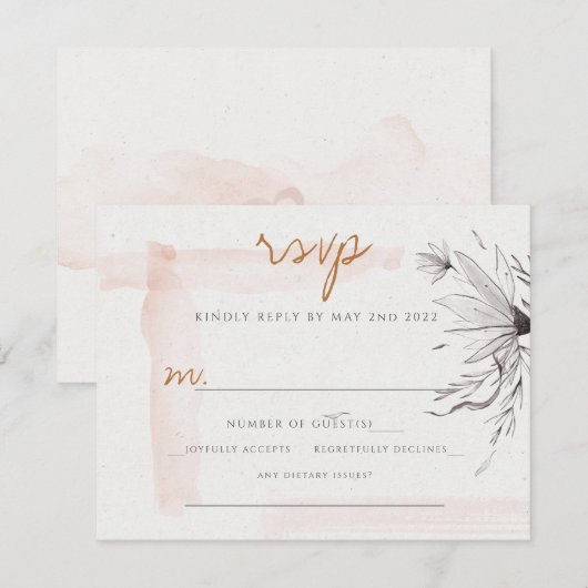 Chic Blushing Peach Grey Waterverf Response Kaart (Voorkant / Achterkant)
