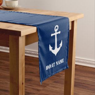 Chic Boat Anchor & Your Boat Name Navy Blue Medium Tafelloper