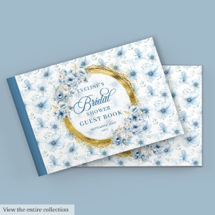 Chic Boheemse Pastel Blauw Wijze Goud Glitter Bloe Gastenboek