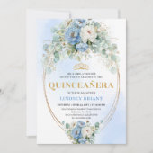 Chic Bohemian Blue Floral Printable Quinceañera  Kaart (Voorkant)