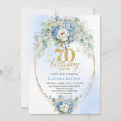 Chic Bohemian Blue Flowers and Gold 70th Birthday Kaart (Voorkant)