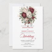 Chic Bohemian Burgundy White Floral Greenery Weddi Kaart (Voorkant)