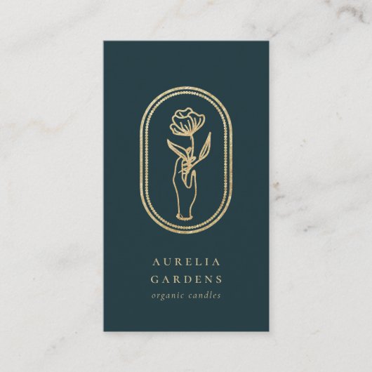 Chic Bohemian Golden Floral Logo Visitekaartje (Voorkant)