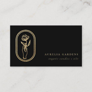 Chic Bohemian Golden Floral Logo Visitekaartje