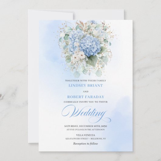 Chic Bohemian Pale Blue Hydrangea Floral Wedding  Kaart (Voorkant)