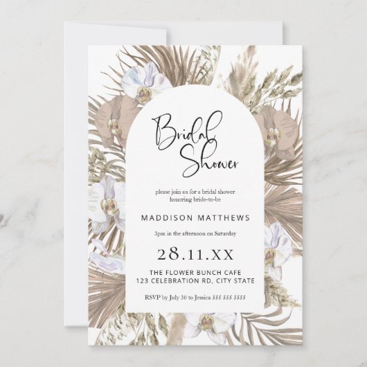 Chic Bohemian Palm Arch: Perfect Roze Douche Kaart (Voorkant)