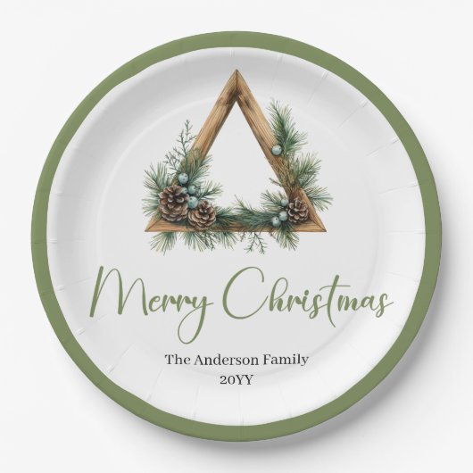 Chic Bohemian Rustic Christmas Tree Scene Plates Papieren Bordje (Voorkant)