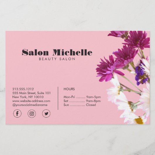 Chic Bohemian Wildbloemen Roze Boutique Salon Flyer (Voorkant)