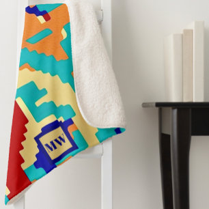 Chic boho abstracte vector kleurrijke monogram sherpa deken