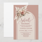 Chic Boho Arch Dusty Rose Pampas Floral Sweet 16 Kaart (Voorkant / Achterkant)