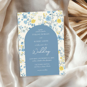 Chic Boho blauw en geel huisje bloemen boog Kaart